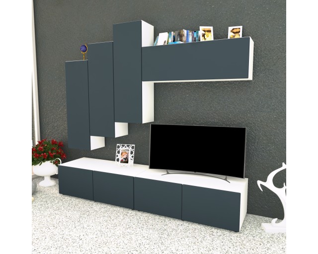 Living Armonia MDF Gri - Varianta 3 cu sistem " PUSH TO OPEN "